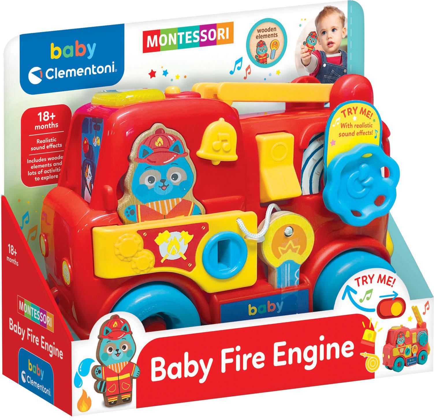 Clementoni Baby Montessori Feuerwehr-Fahrzeug - Motorikspielzeug mit Alltagsfunktionen nach Montessori-Methode - Fördert Geschick & Koordination - Ab 18 Monaten - 17551 405-7551