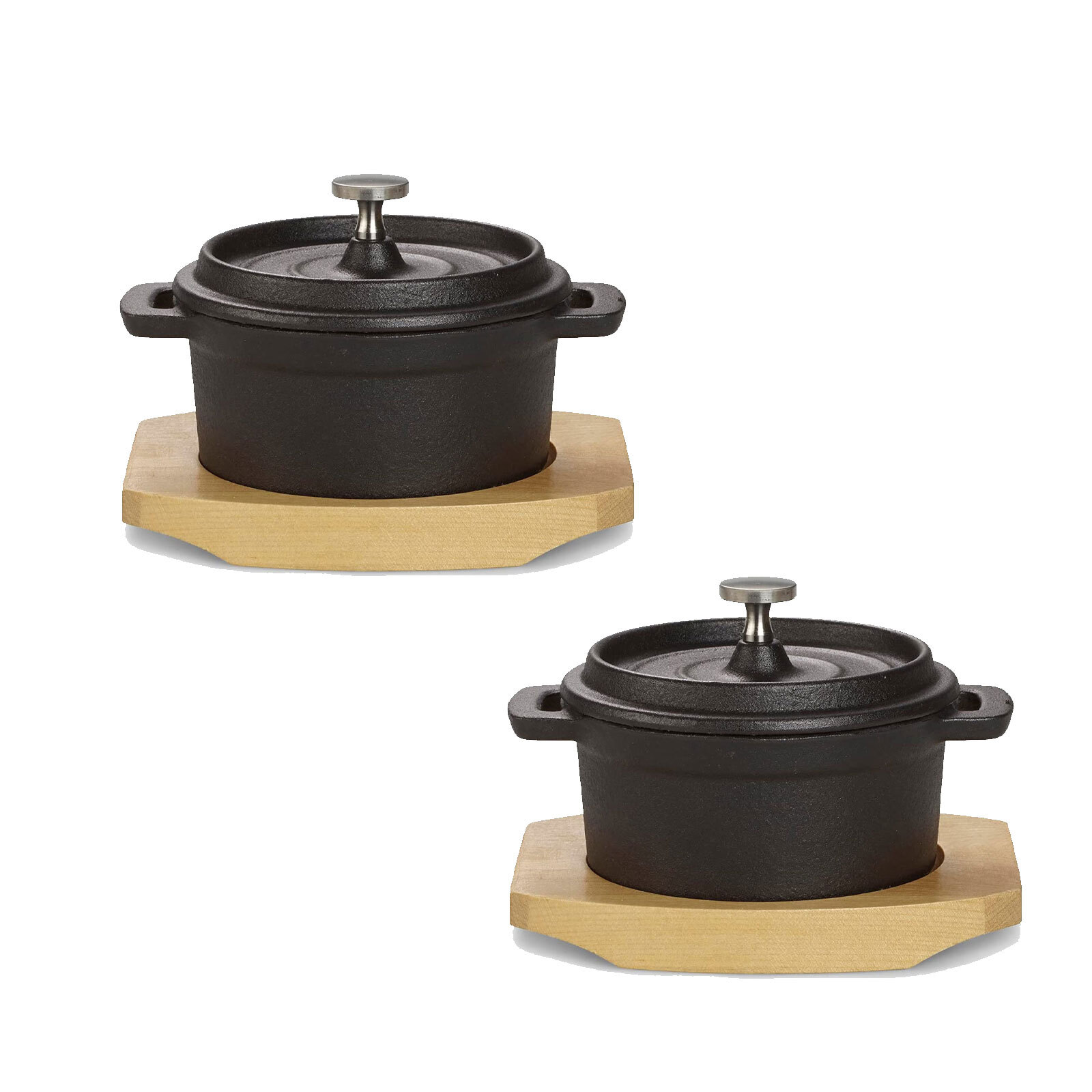 Echtwerk Kochtopf Gusseisen Mini-Kochtopf mit Servierbrett, Kleiner Bräter 200 ml, Menge:2 39920076582