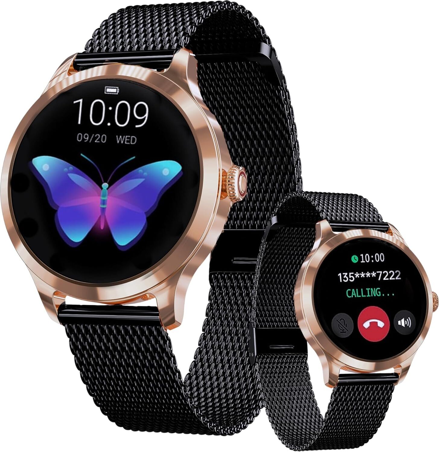 LUNIQUESHOP Smartwatch Frauen Telefonfunktion, Sprachassistent|Kleiner runder 1,19" 120 Sports Herzfrequenzmonitor Blutdruckmonitor Schlafmonitor Android IOS