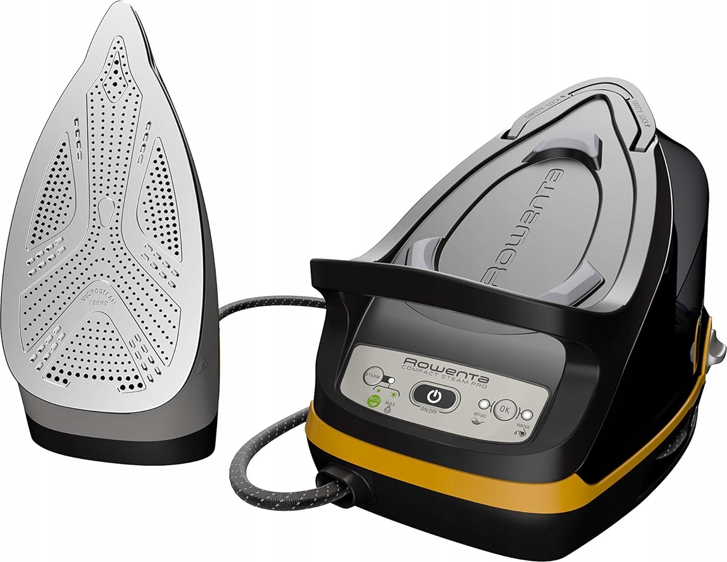 Rowenta Compact Steam Pro DG7644 Bügelstation de Dampf, 2200 W, 1100 Milliliter, Schwarz und Gelb DG 7644