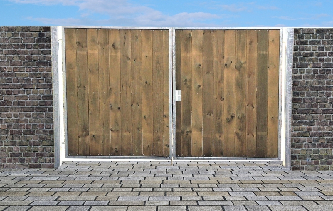Einfahrtstor Ss Tor Verzinkt mit Pfosten & Holzfüllung 2-flügelig 400cm x 160cm