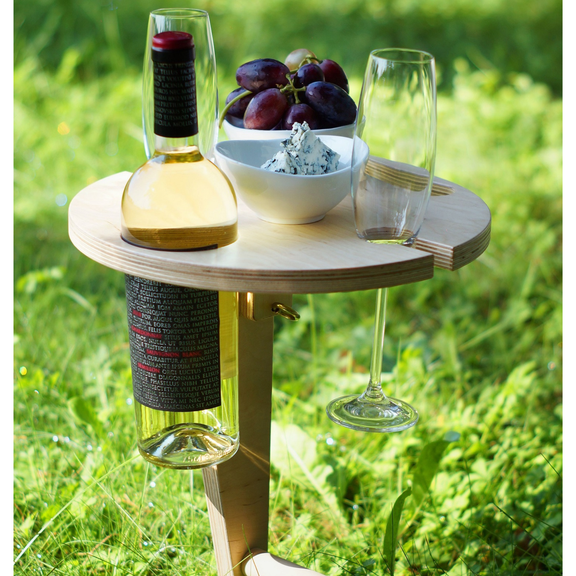 Tragbarer Klapptisch Freien Beach Picknicktisch aus Holz Weinglasregal Schwarz 