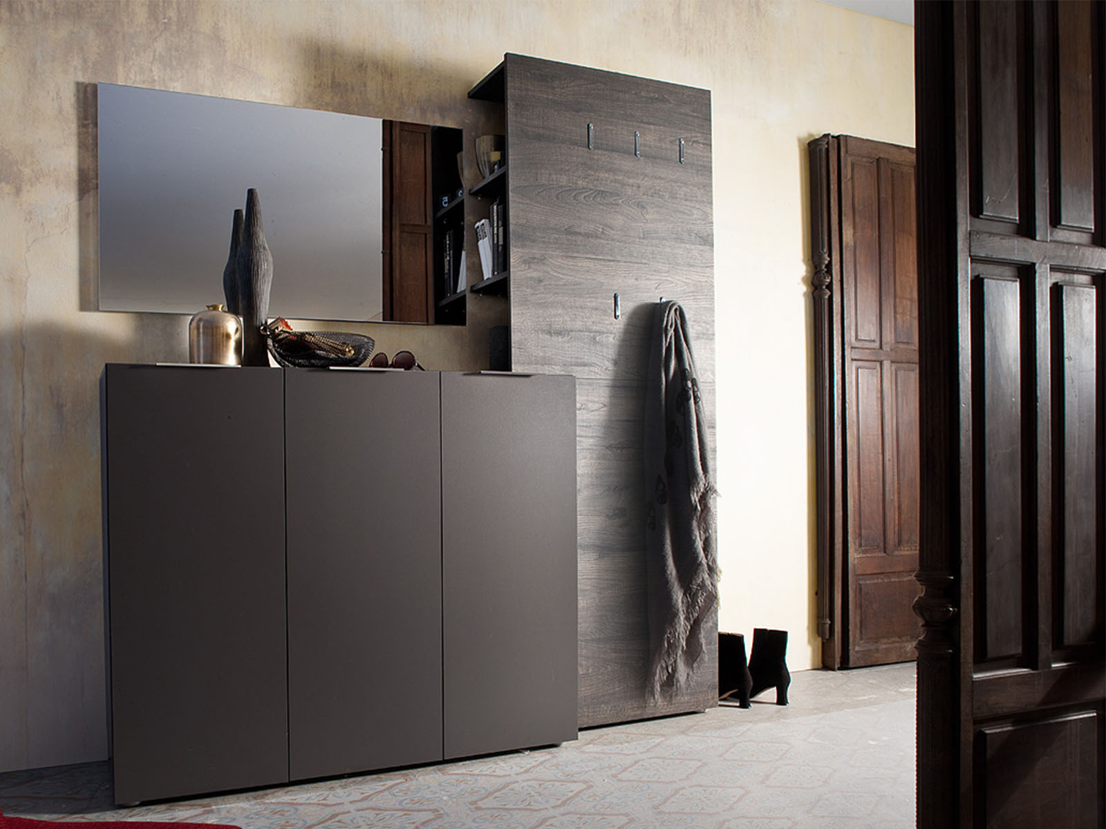 möbelando Garderobe Flurgarderobe Garderobenset Dielengarderobe Komplettset "Dartford I" Wenge/Anthrazit-Melamin 90561-0002