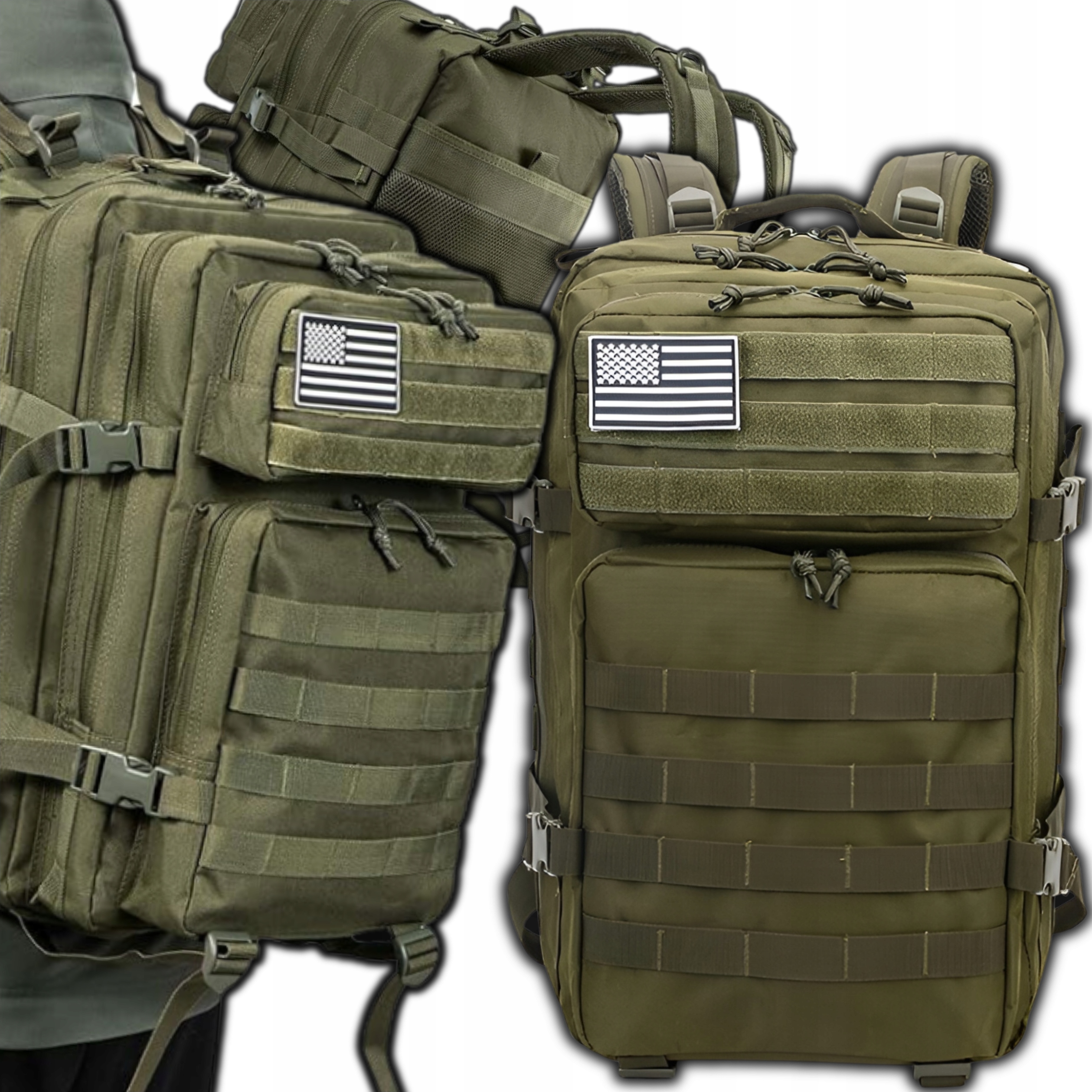 OMNA | Uni-Rucksack 45L - Schwarz - Schulrucksack, Reise- und Militärrucksack - MOLLE-System