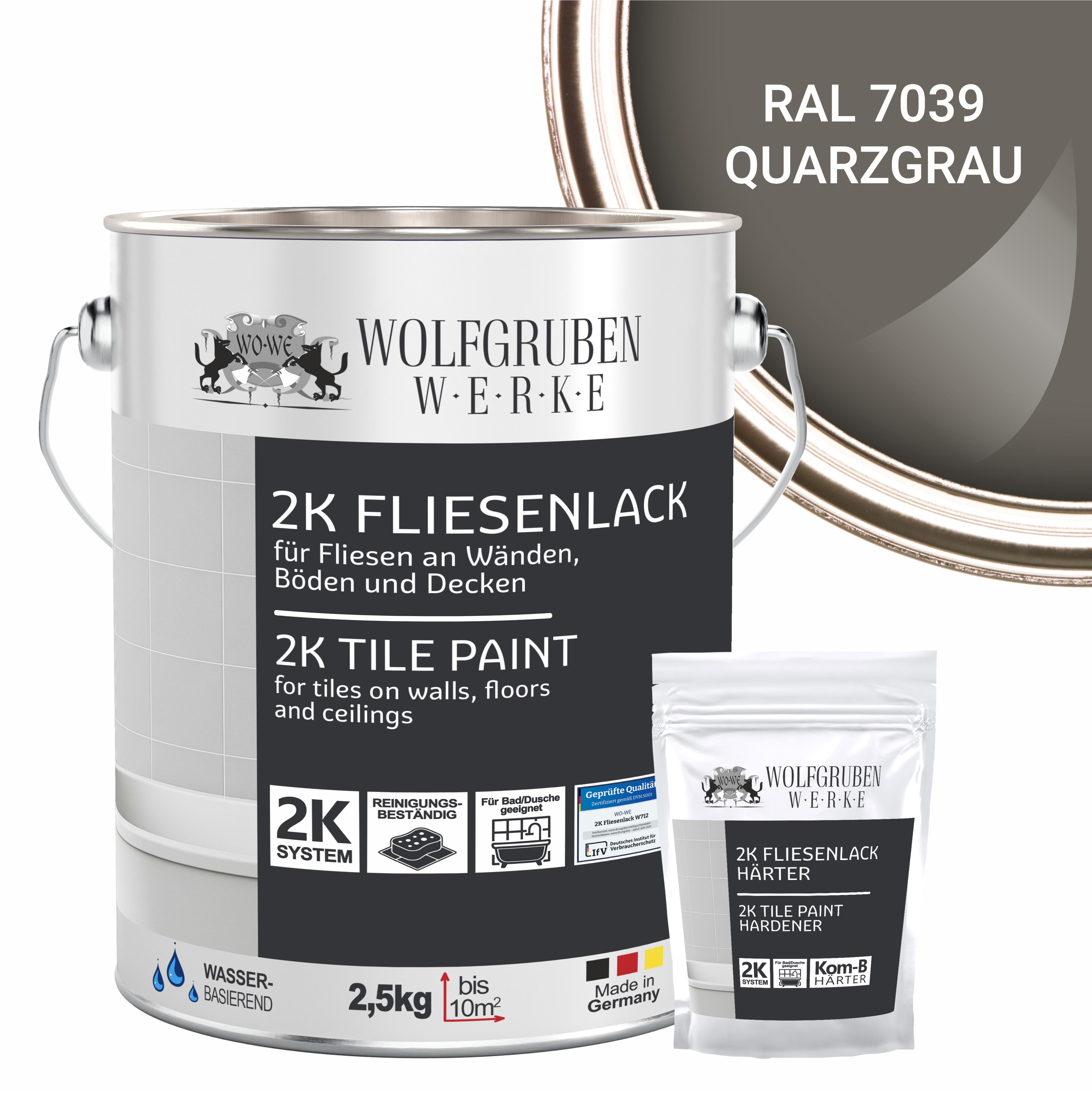 WO-WE 2K Fliesenlack Fliesenfarbe Wand Bodenfliesen W712 Quarzgrau RAL 7039 - 2,5Kg