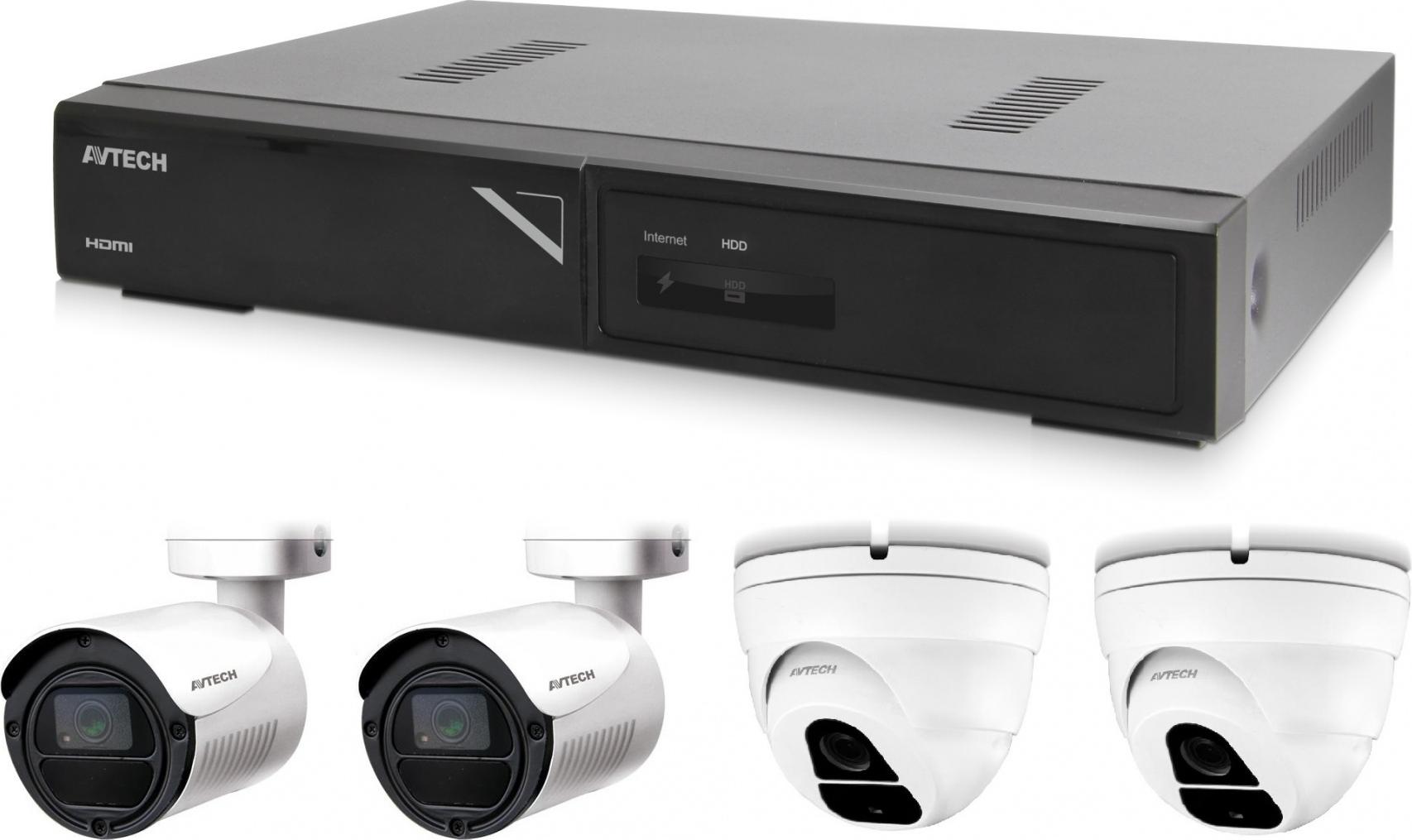 Kamera Set 1x AVTECH NVR AVH1104, 2x 2MPX IP Bullet Kamera AVTECH DGM2103SV und 2x 2MPX IP Dome Kamera AVTECH DGM2203SVSE + 4x UTP Kabel 1x RJ45 - 1x RJ45 Cat5e 15m!