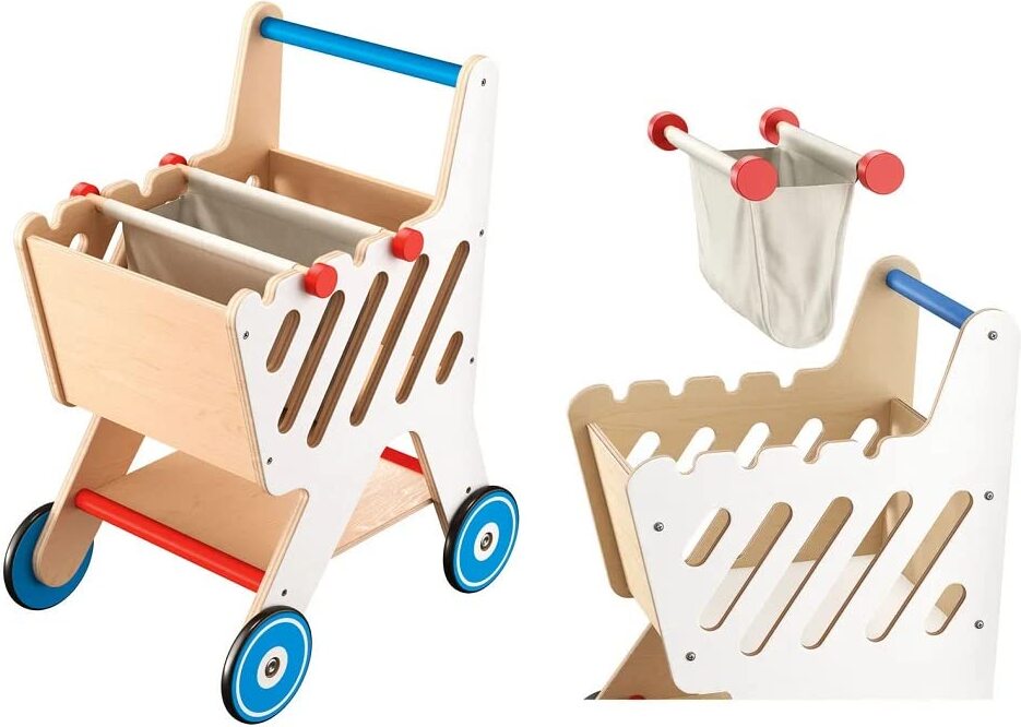 PLAYTIVE® Playtive Einkaufswagen Holz Einkaufswagen Spielzeug Kinder Holz Spielzeug Kinder Einkaufswagen