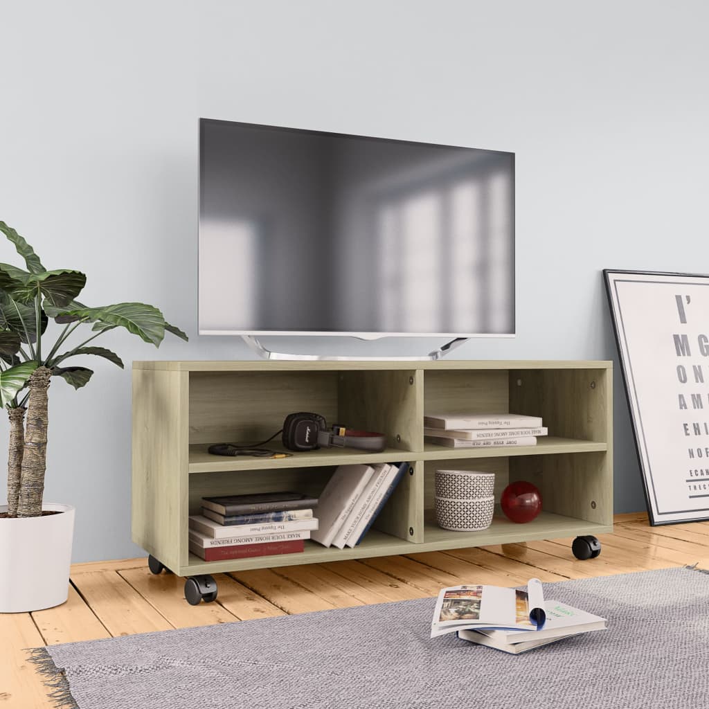 Fernsehschrank TV Kommode Lowboard mit Rollen Sonoma-Eiche 90×35×35 cm 