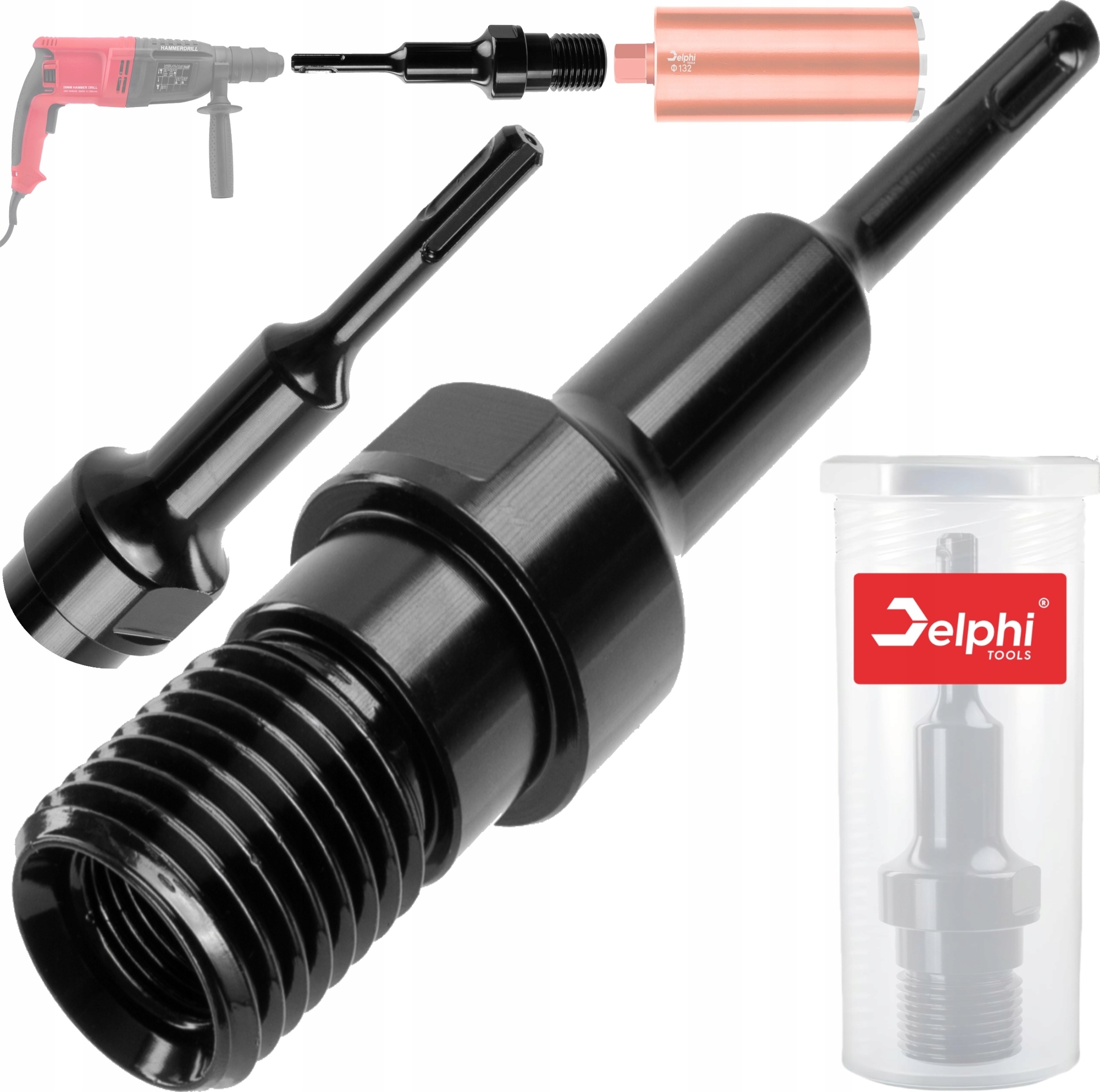 DELPHI Universal SDS PLUS Adapter 1 1/4 UNC und R 1/2 UNC für Betonbohrer Diamantbohrkrone Kernbohrer Bohrkrone, Bohrkrone Adapter 180mm 1 1/4