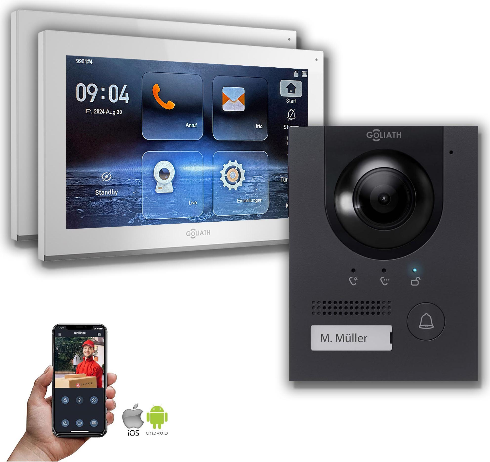 GOLIATH IP Gegensprechanlage | 10 Zoll Monitor | Anthrazit : 2 Monitore : 10 Zoll Weiß : Aufputz Dose Monitor Anzahl: 2 Monitore Monitor Farbe: 10 Zoll Weiß Montage: Aufputz Dose AV-IPS-121