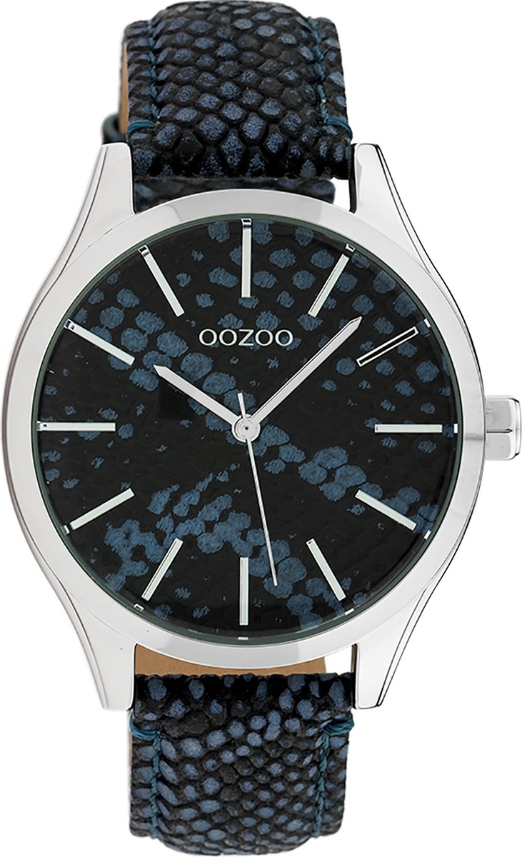 Oozoo Dámske hodinky hadí vzhľad s koženým remienkom 40 MM strieborná farba/modrá/čierna C10434