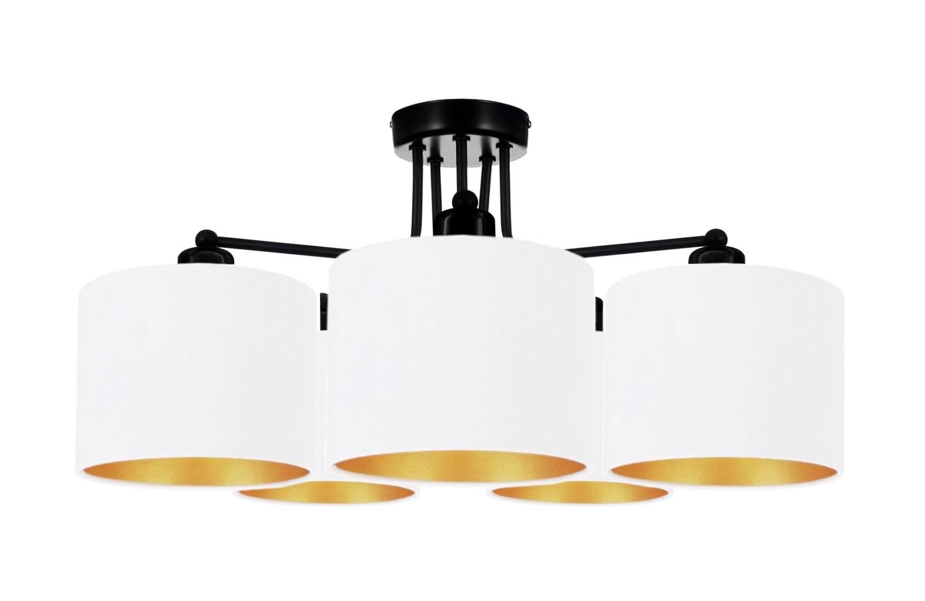 FKL DESIGN Home Deco Deckenlampe Weiß Lampe Leuchte aus Velours Vintage Modern E27 Designerlauchte 5-flammig N230-E5-W