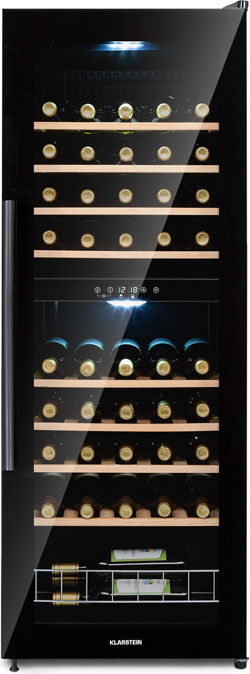 Klarstein Weinkühlschrank, Getränkekühlschrank Schmal, 2 Zonen Kühlschrank mit Glastür, Getränkekühlschränke Freistehend, Weinkühlschrank Klein, Weinkühlschränke mit UV-Schutz, 5-18°C, 54 Flaschen 35