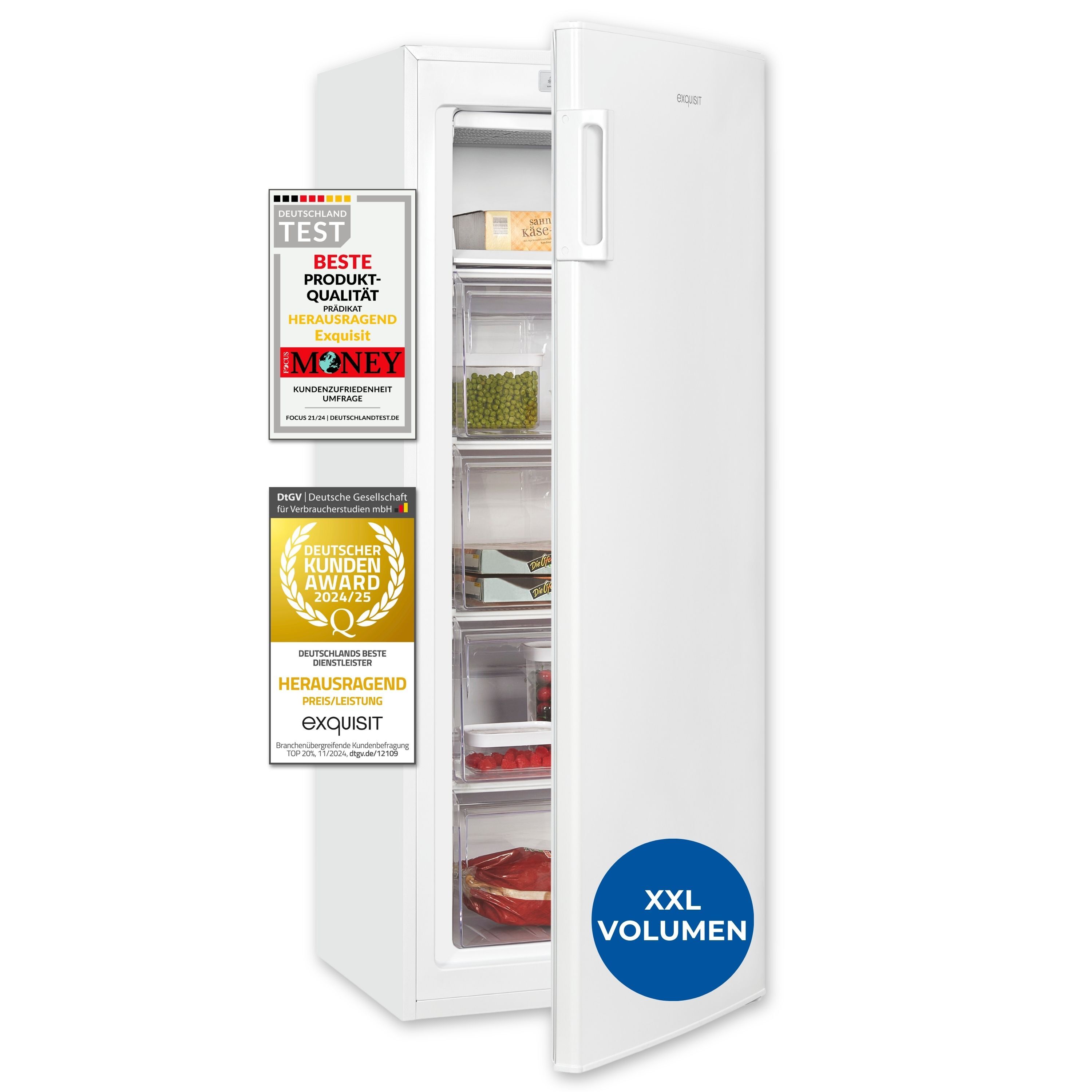 Exquisit Gefrierschrank GS5230-HE-040D weiss | 168 l Nutzinhalt | 4*-Gefrieren | Schnellgefrieren | Standgerät 811200403