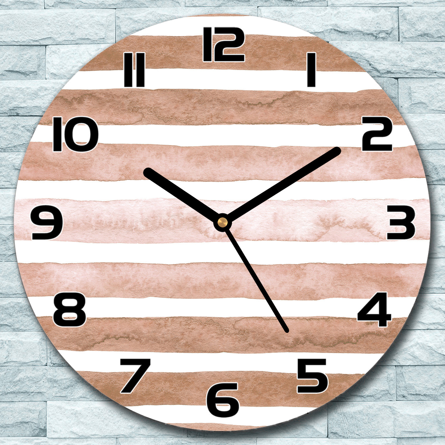 coloray Wanduhr aus Glas Rund fi 30 Brauner Streifen Quarz Deko Schlafzimmer Büro zso-black-f30-lenarte-153