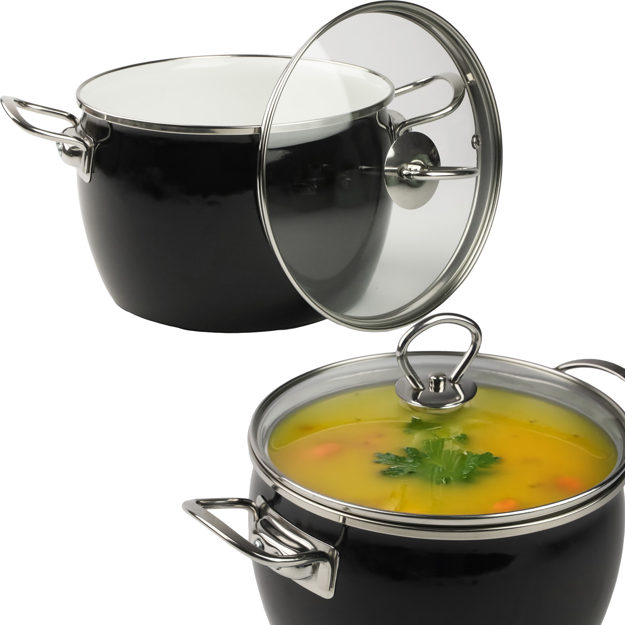 Silesia Emalia Küchentopf aus emailliertem Maryna Pot 4 L Schwarz Emaillier