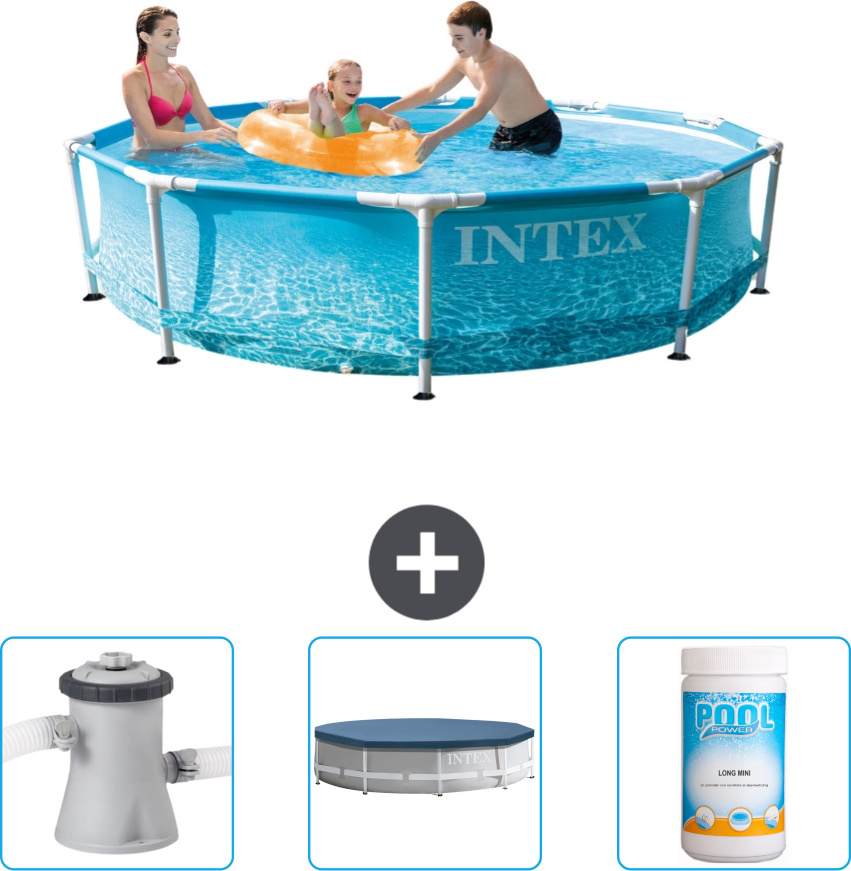 Bazén Intex s okrúhlym rámom - 305 x 76 cm - tlak vody - filtračné čerpadlo pre bazén v cene - kryt - chlór