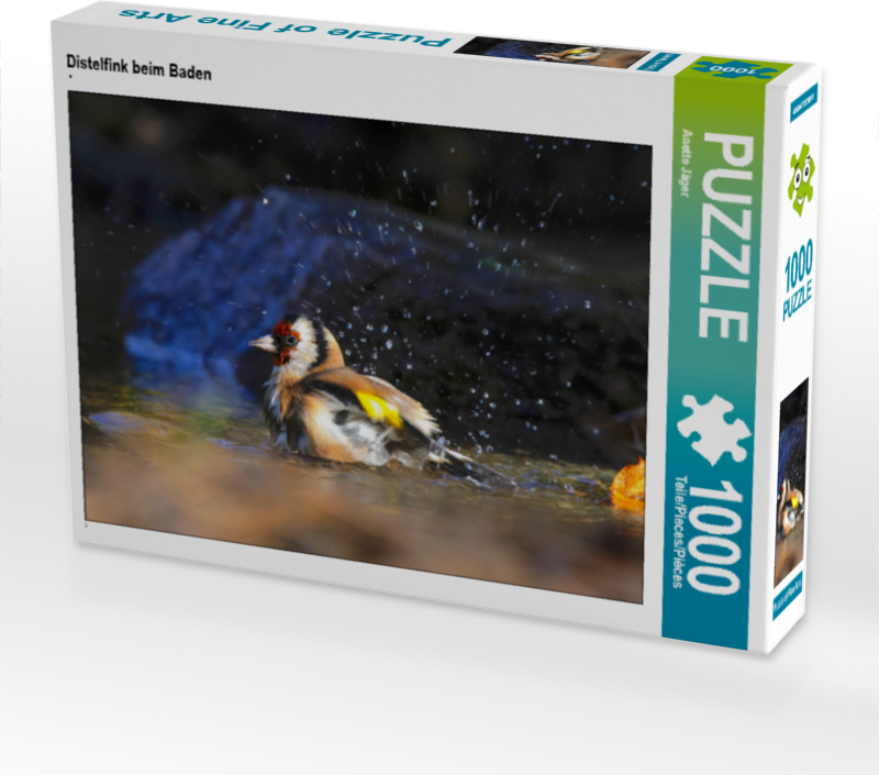 CALVENDO Puzzle Distelfink beim Baden 1000 Teile Puzzle quer | 1000 Teile Lege-Größe 64x48cm Foto-Puzzle für glückliche Stunden