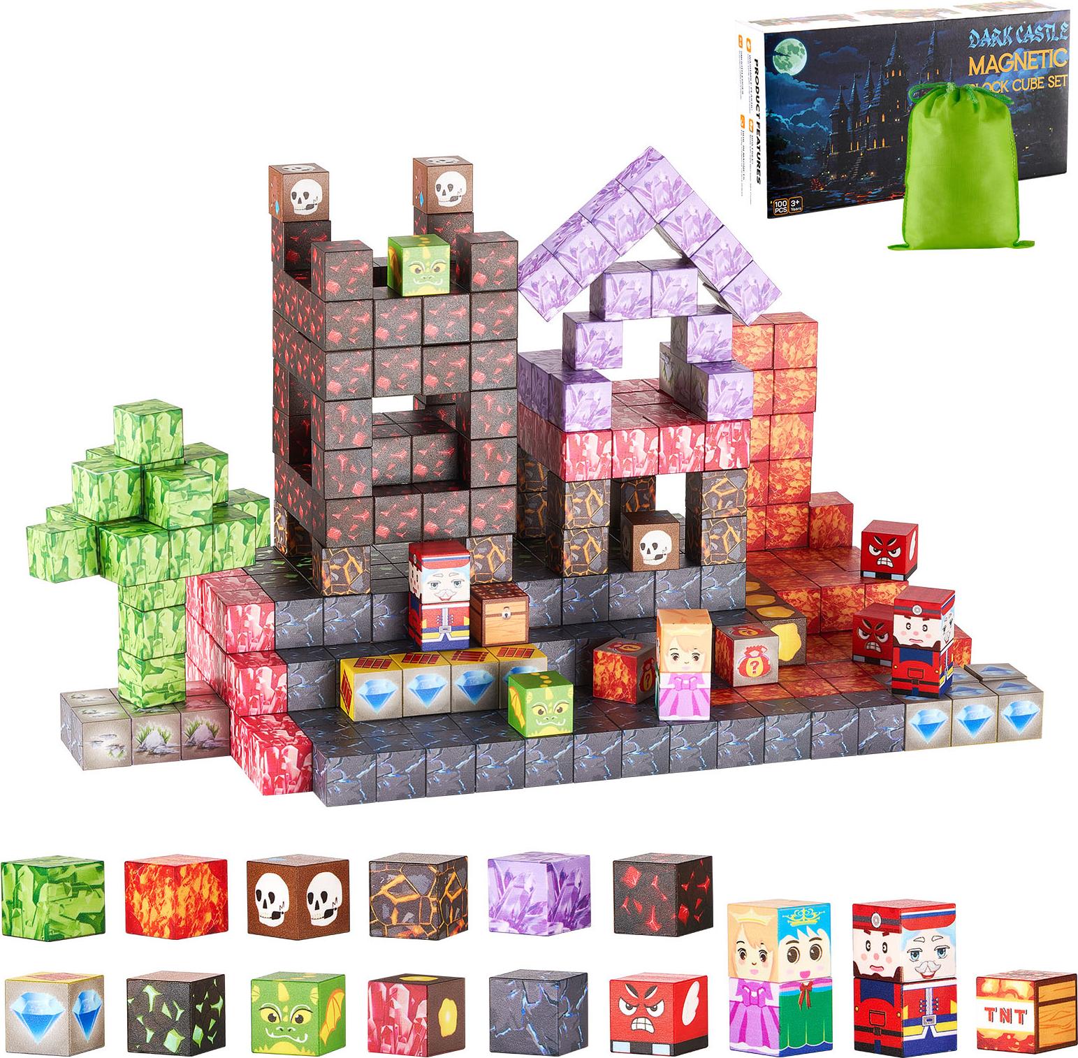 VEVOR Magnetische Bausteine, 100-teiliges Dark Castle-Set, Magnetblöcke, STEM Montessori-Spielzeug als Weihnachts- & Geburtstagsgeschenk, Konstruktions-Stapelspielzeug, ab 3 Jahren
