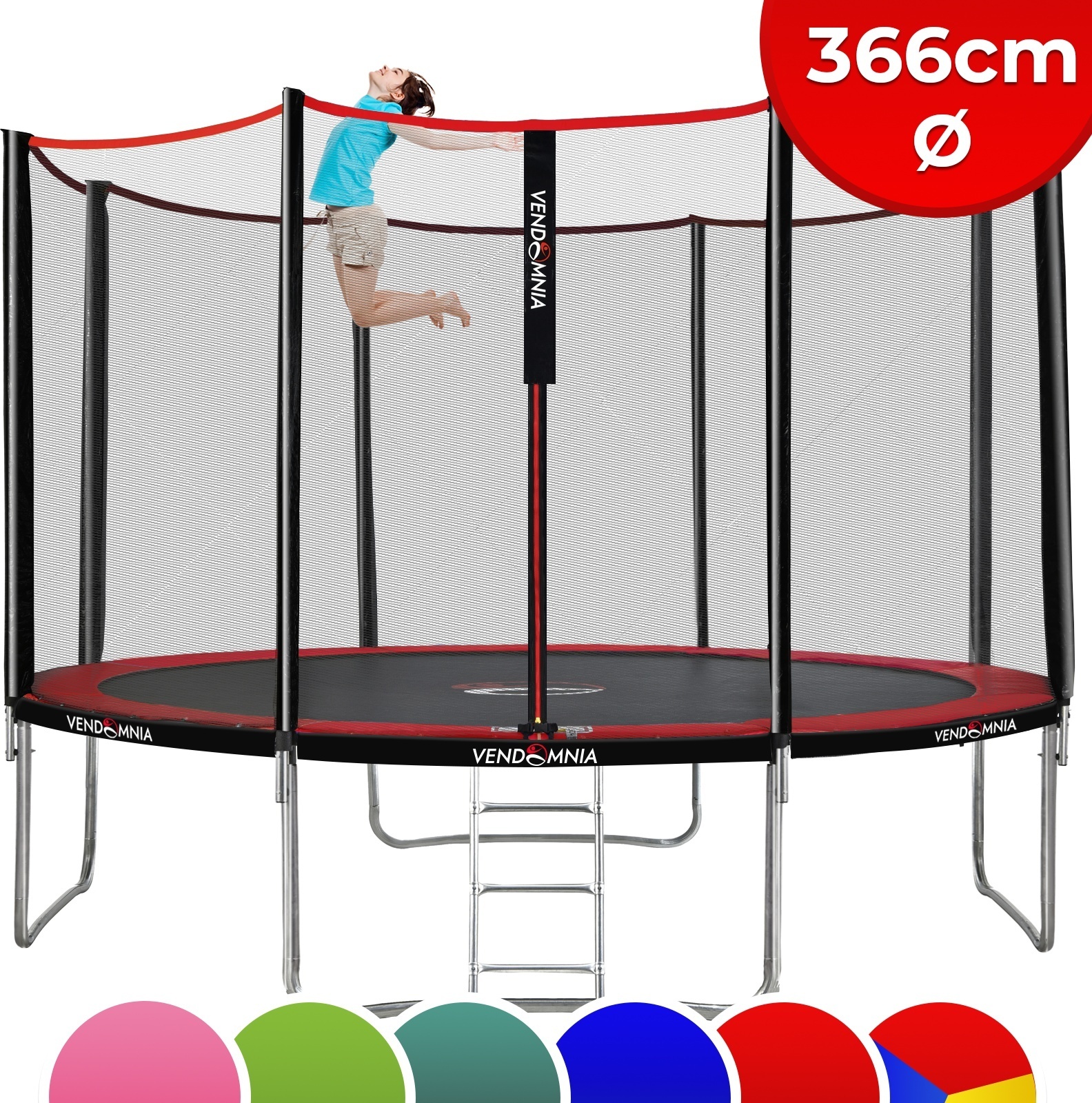 Trampolin - mit Sicherheitsnetz, Leiter, Randabdeckung, 366 cm, Farbwahl - Outdoor Indoor Gartentrampolin, Trampoline Farbe: Rot