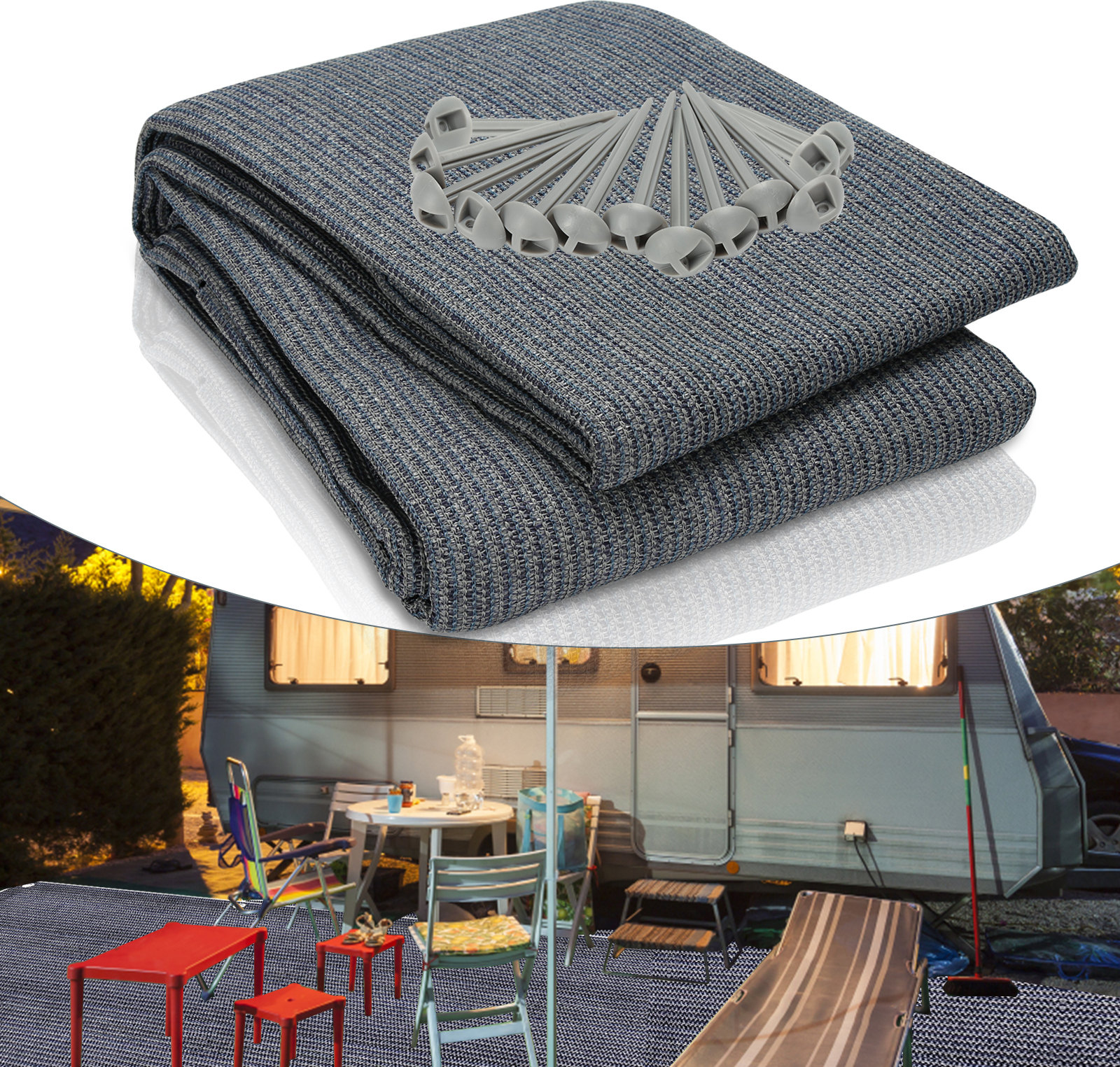 Fiqops Zeltteppich Vorzeltteppich 250x500cm Campingteppich Vorzeltboden Vorzelt Camping RL-HG8793-1-DC