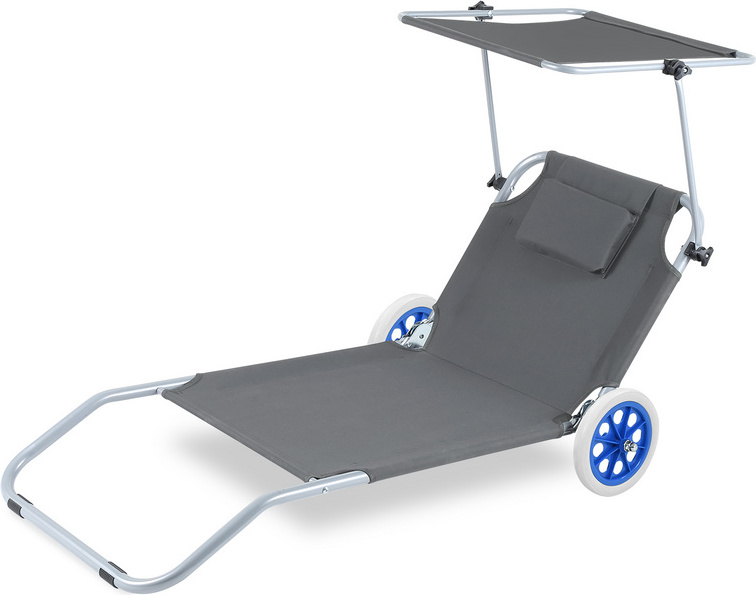 Jiubiaz Lehátko Záhradné lehátko Skladacie lehátko so slnečníkom a 2x kolieskami, s úložnou taškou Alu , tmavo sivá