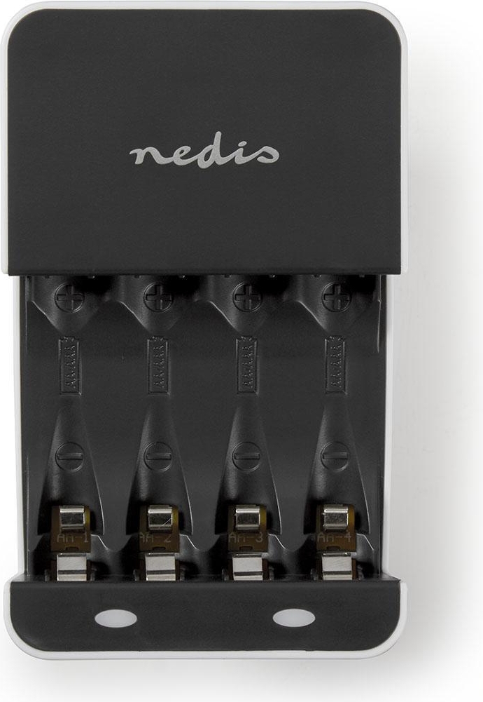 Nedis NiMH-Akku-Ladegerät AA / AAA | 1,2 V DC | Erhaltungsladung | Euro / Typ C (CEE 7/16) | Akkutyp Energie: AA / AAA | Schwarz / Weiß