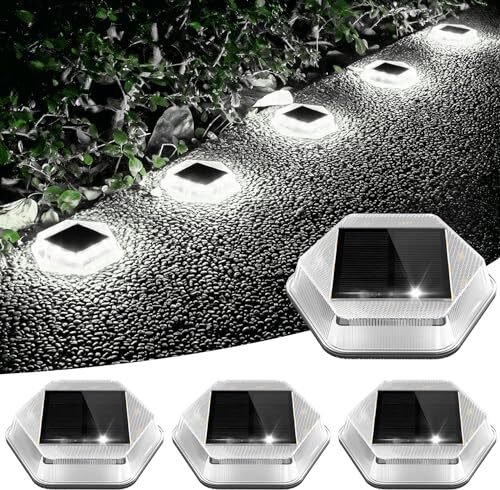 NATPOW 6000 K Solar Floor Lampen Outdoor, Pack 4 -Außengebrauch, wasserdichte LED -Gartenlichter, Auto -Ein- und Ausfahrt Ein- und Ausfahrt