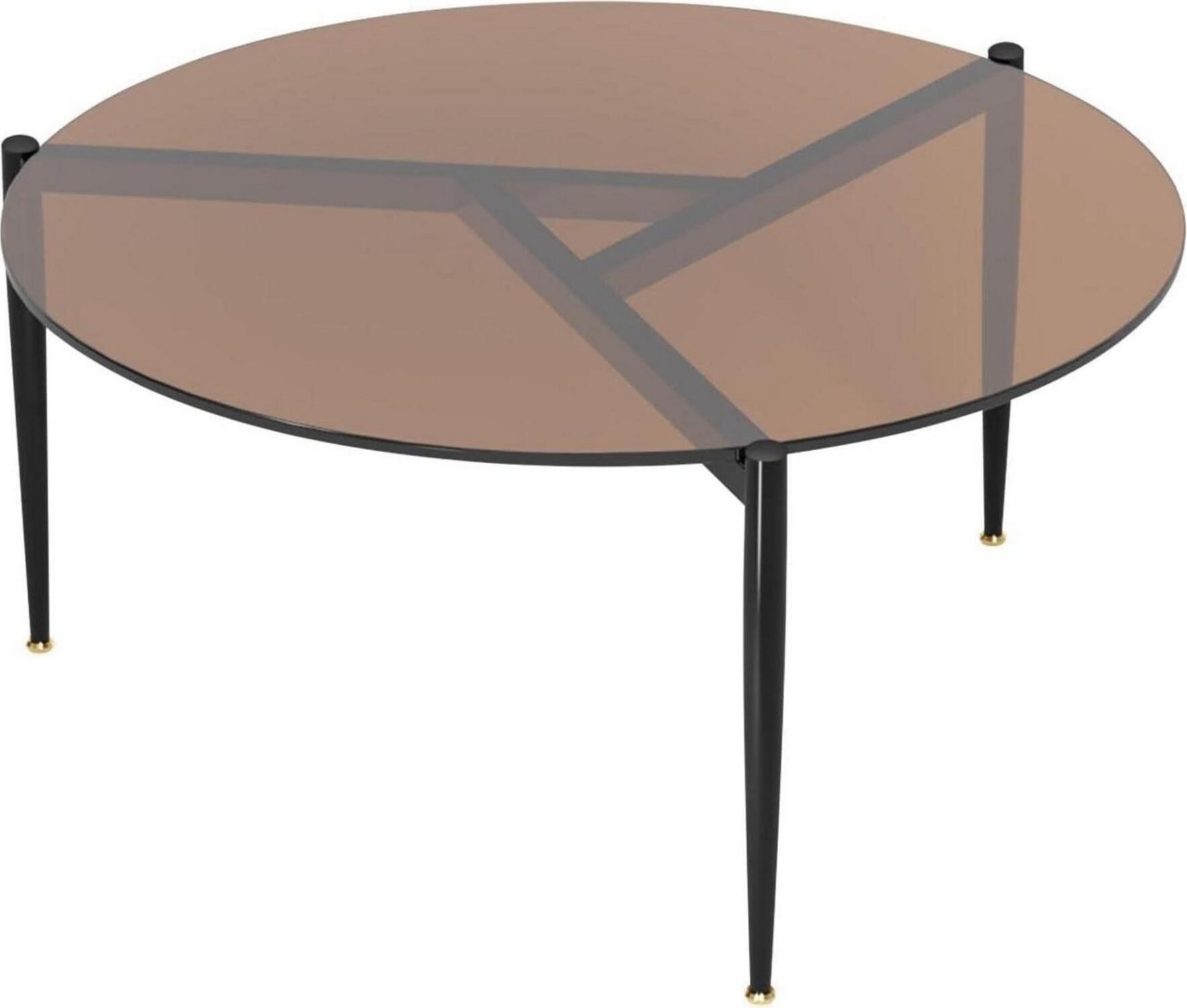 Sonstige Goldener Glas Couchtisch 80×80x40 cm - Moderner Runder Wohnzimmertisch