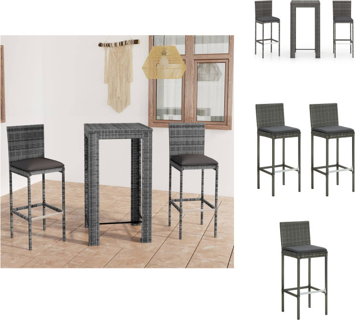 vidaXL 3-dielny záhradný barový set s vankúšmi polyratan sivý - Záhradný nábytok sety