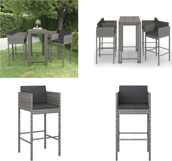 vidaXL 5-dielny záhradný barový set s vankúšmi polyratan sivý - Záhradný barový set - Záhradný barový set - Záhradné jedálenské sety
