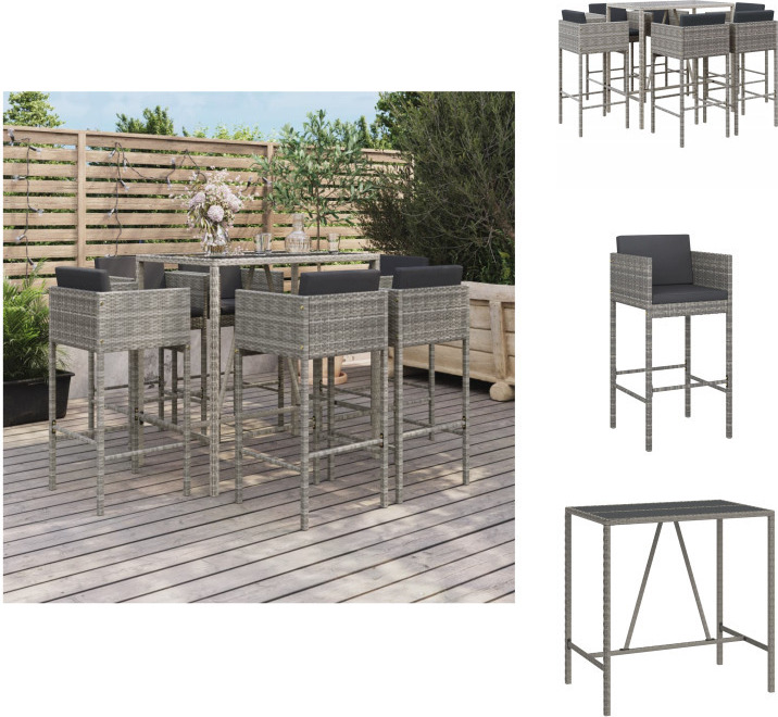 vidaXL 7-dielny záhradný barový set s vankúšmi sivý polyratan - Záhradný nábytok sety