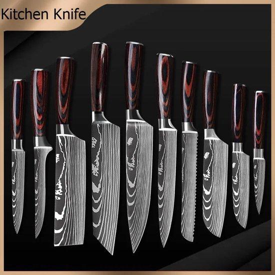Famanu Küchenmesserset - 8-teilig - Santoku-Kochmesser und Hackmesser - Edelstahl mit Damast-Design SHSHOP