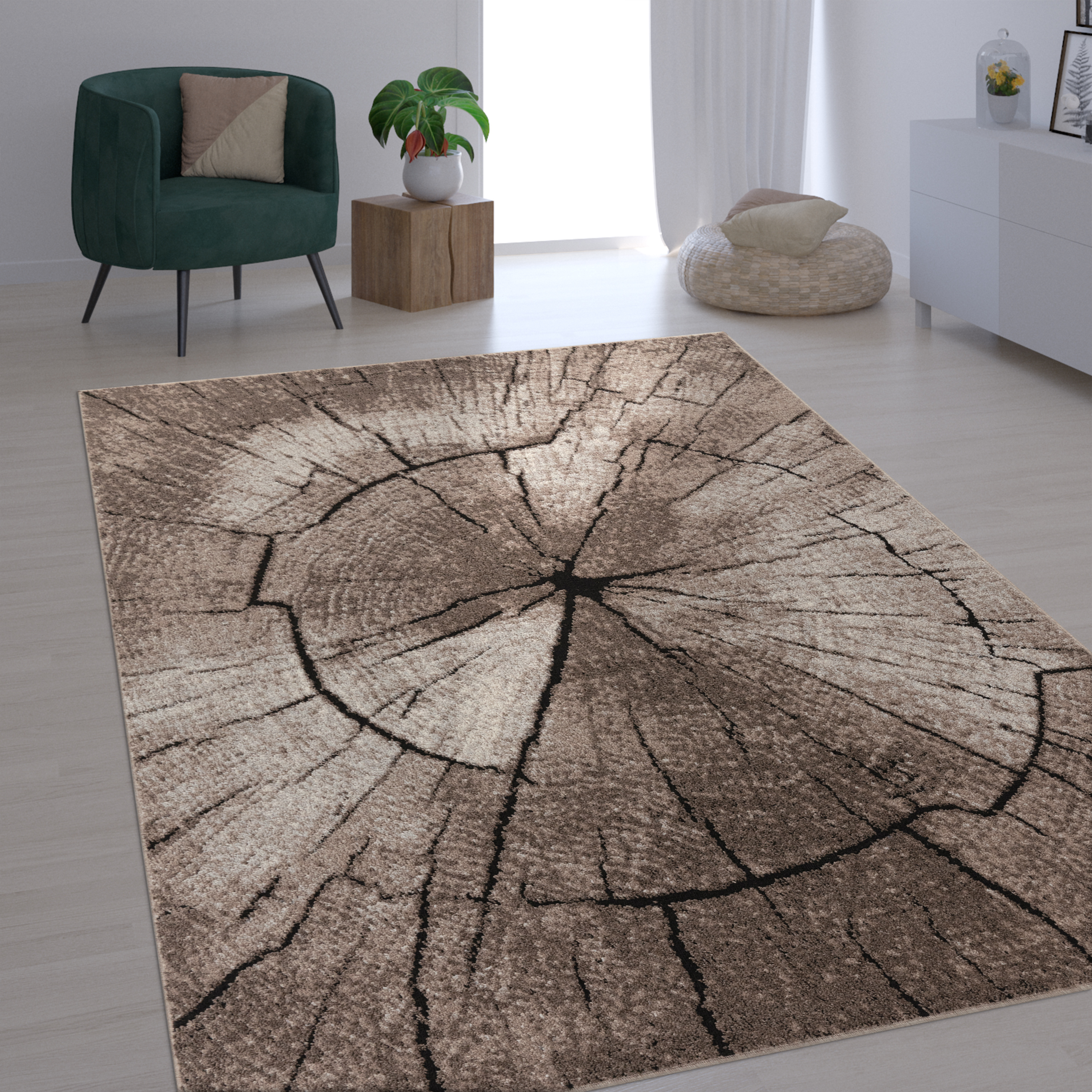 Tapis design noble Salon Arbre en bois Aspect naturel Gris