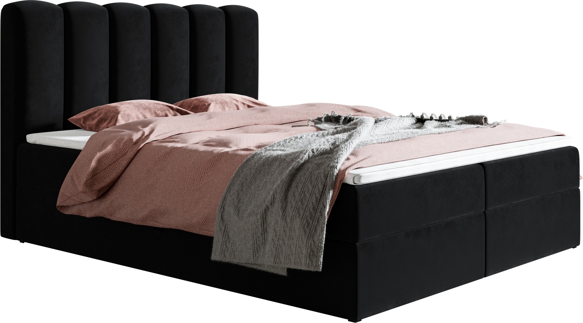 Skriňová posteľ 180 x 200 cm Rimini - manželská posteľ s podnožou, matracom H3, topperom - čalúnená posteľ, zamatová čierna (Amor Velvet 4322)