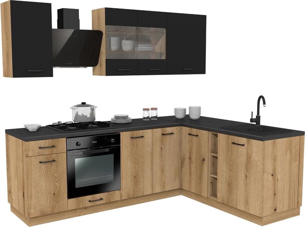 3E 3xE living.com Kchenmbel, Schwarz / Eiche Evoke, 240 / 180 x VERSTELLBAR x 48,5 cm M-MP-MK-VARIO-240x180/Z4-CZERN/EVOKE