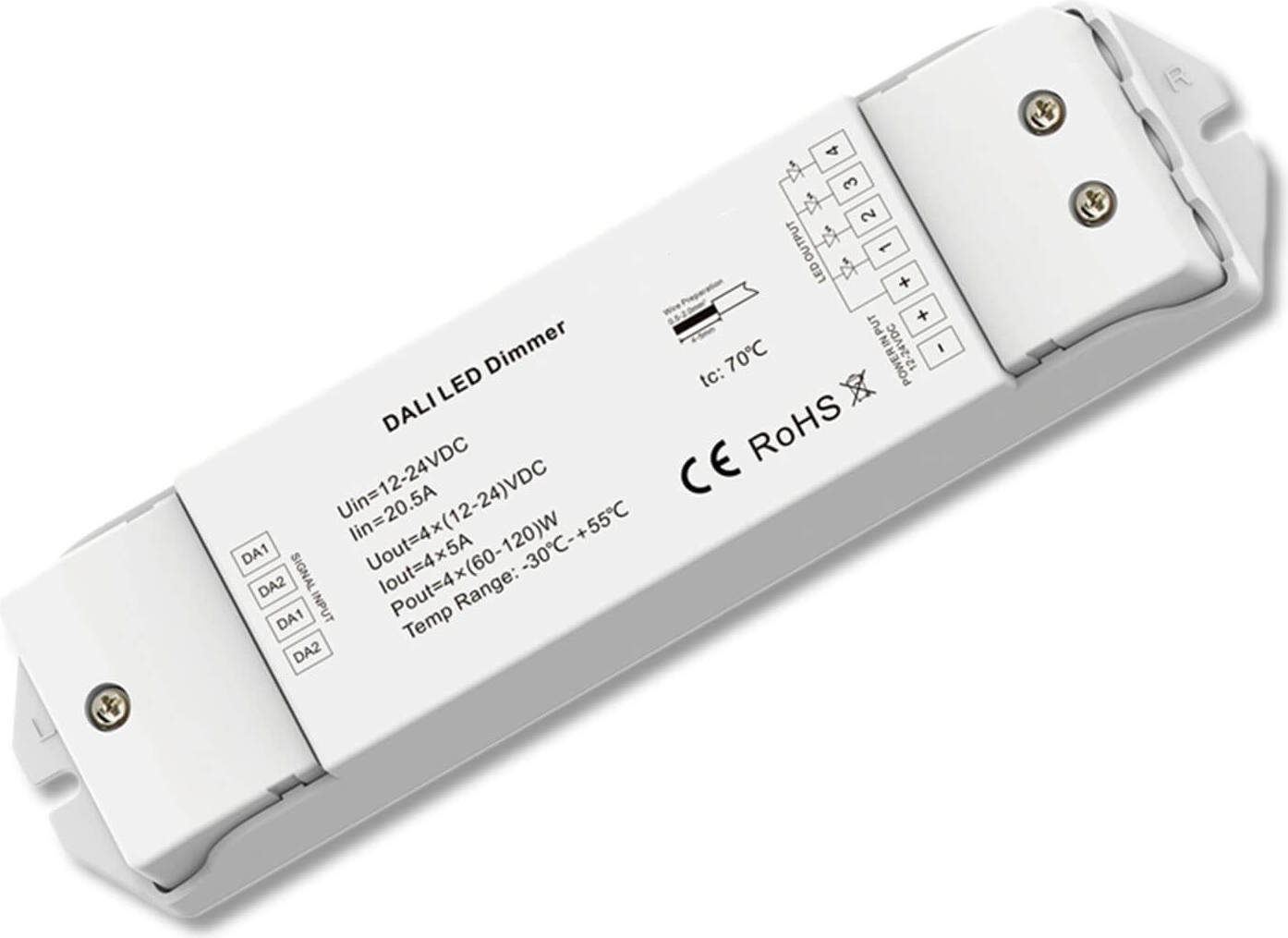ISOLED DALI DT6 4 Adressen PWM-Dimmer, 4 Kanal, 12-24V DC 4x5A 114465