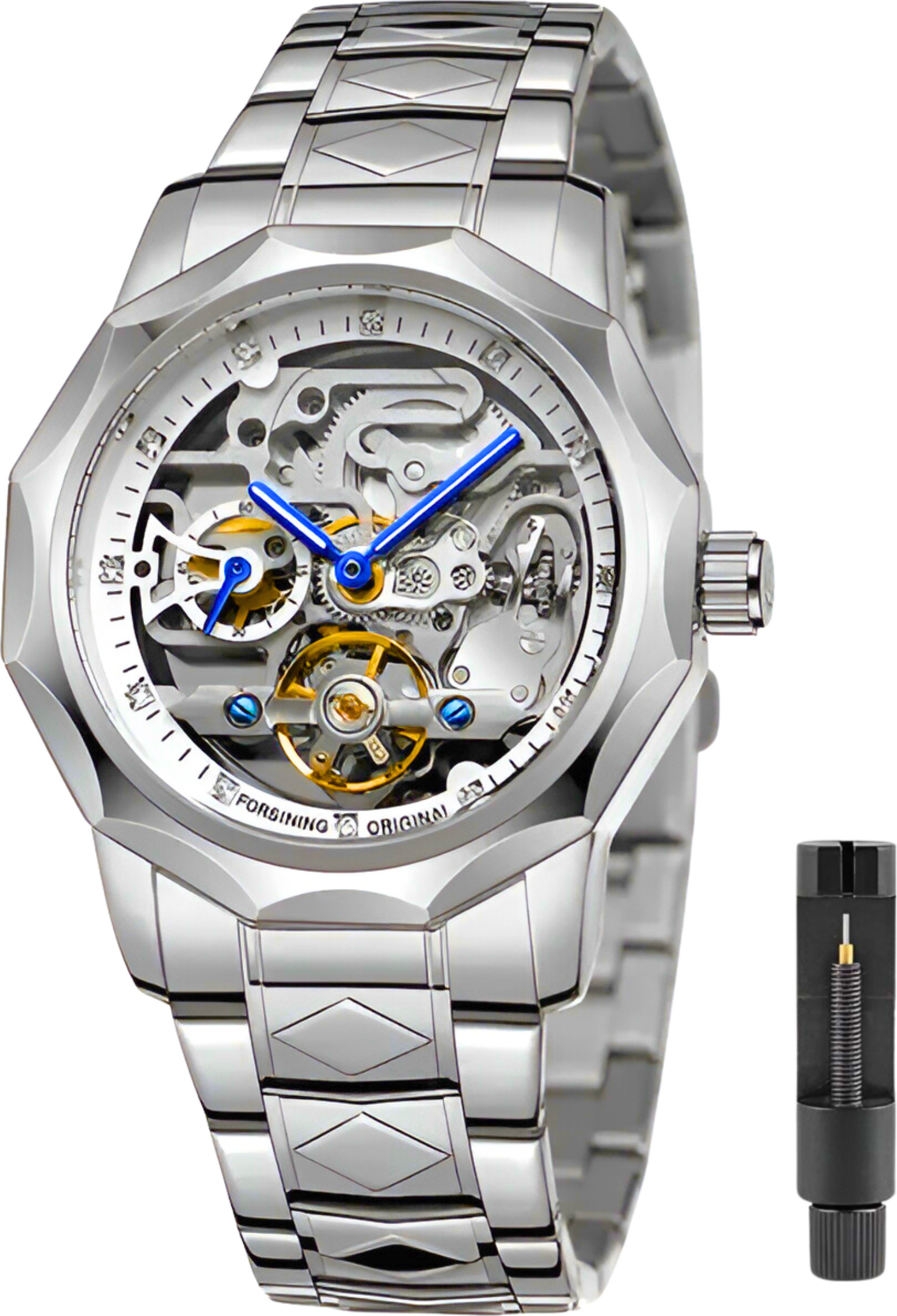 Automatické hodinky pánske hodinky mechanické pánske hodinky z nerezovej ocele skeleton biely ciferník