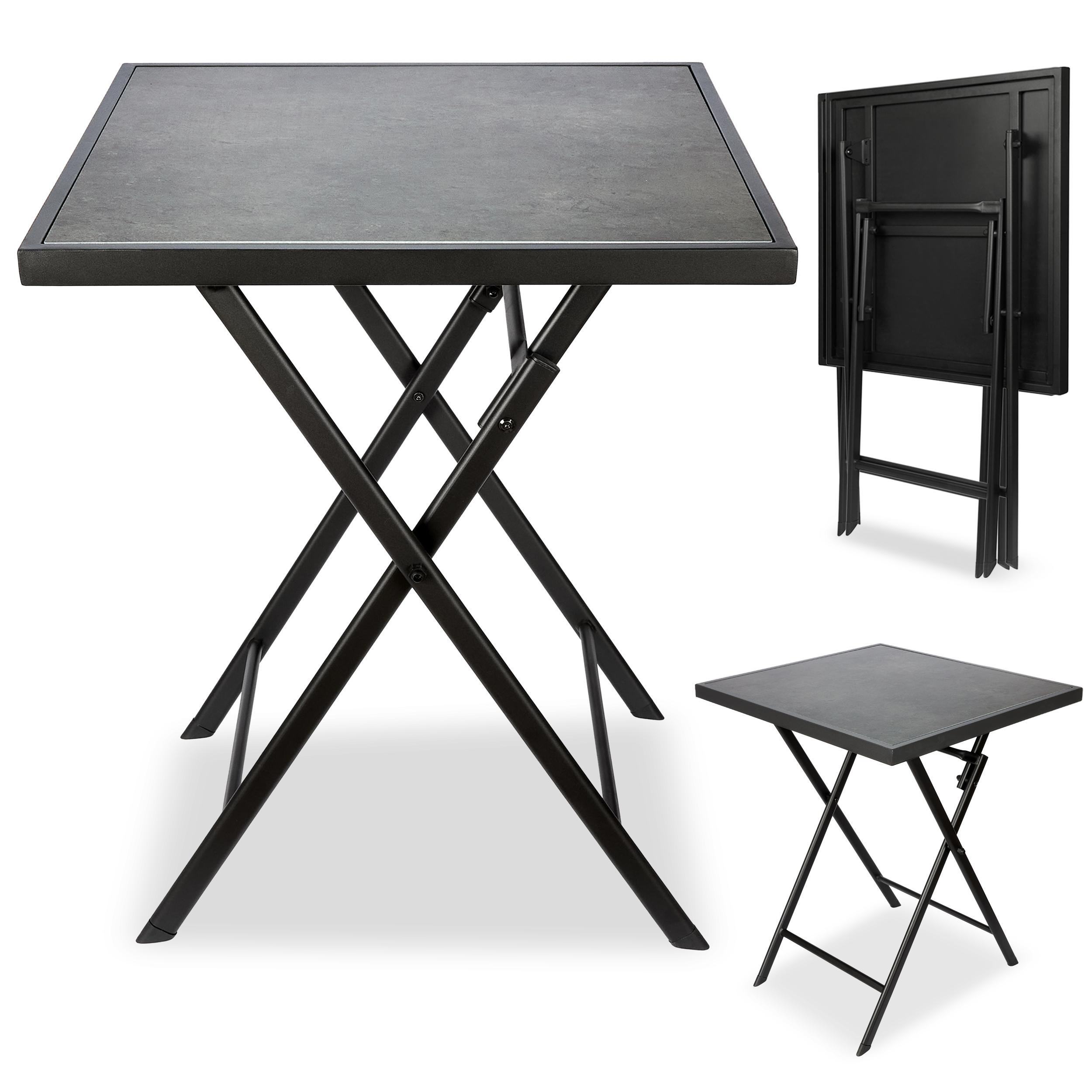BRUBAKER Gartentisch Bergamo - 58 x 58 cm Balkontisch wetterfest - Metall Beistelltisch klappbar - Campingtisch eckig mit Stein Optik - Klapptisch 1128