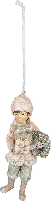 Clayre & Eef Vianočná visačka dieťa 11 cm ružová polyresin