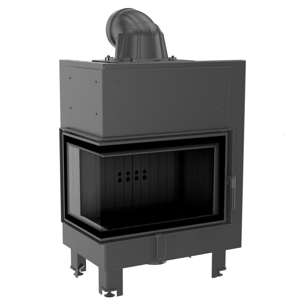 Oceľový krb MBM ľavý 10 kW Ø 200 ohýbané sklo čierne thermotec
