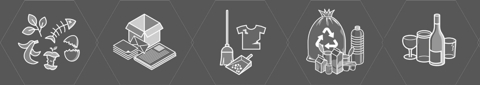 Stumpf Aufkleber-Set für Abfallarten mit 5 Motiven | Druckfarbe silber