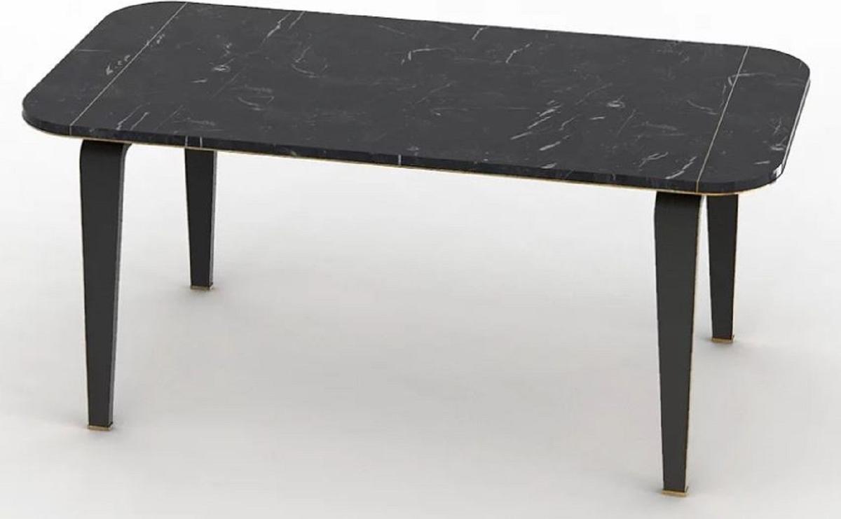 Casa Padrino Luxus Marmor Esstisch Schwarz / Messingfarben 180 x 90 x H. 80 cm - Edler Küchentisch mit hochwertigem handgeschliffenen Marquina Marmor - Marmor Esszimmer Möbel - Luxus Qualität NEW-42099