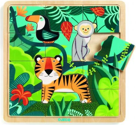 Djeco Eingebettetes Holzpuzzle - Dschungel der Tiere