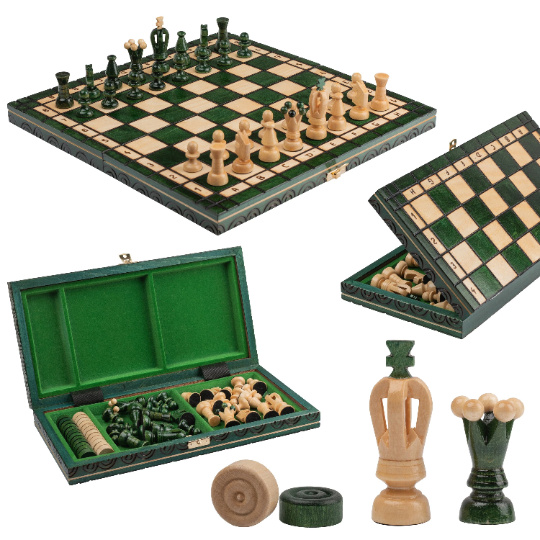 Great Kingdom Schach Spiel und Dame Spiel | Master of Chess Farbe Blau |  Chess Set 35cm | Qualität Reise Schachspiel- Handgemachtes Tragbares Schach