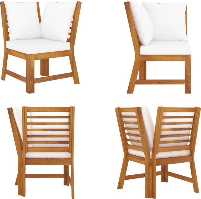 vidaXL Modular Ecksofa mit Cremeweißen Kissen Akazie Massivholz - Modular Ecksofa - Modulare Ecksofas - Modulares Sofa - Modulare Sofas HL311840