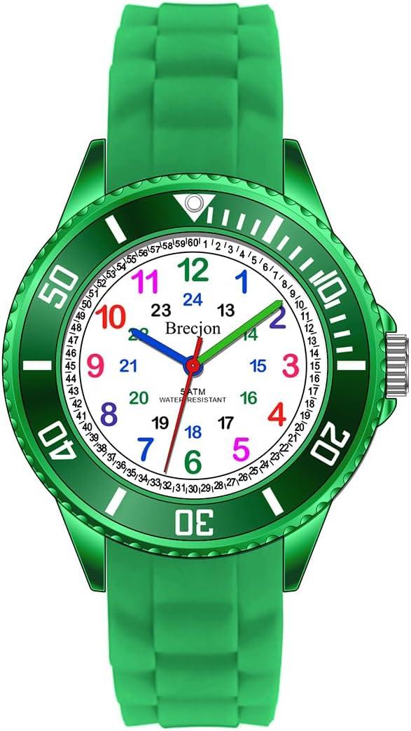 Brecjon Kinder Armbanduhr Jungen Mädchen Lernuhr Silikonuhr Kids 5ATM wasserdicht Silikonarmband