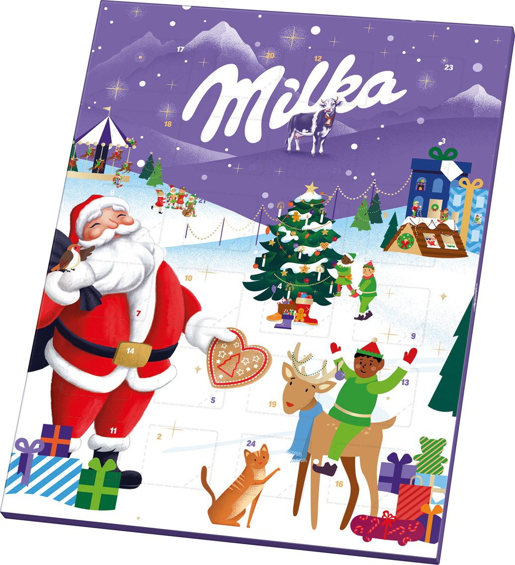 Milka Adventný kalendár Alpská mliečna čokoláda a želé 90g