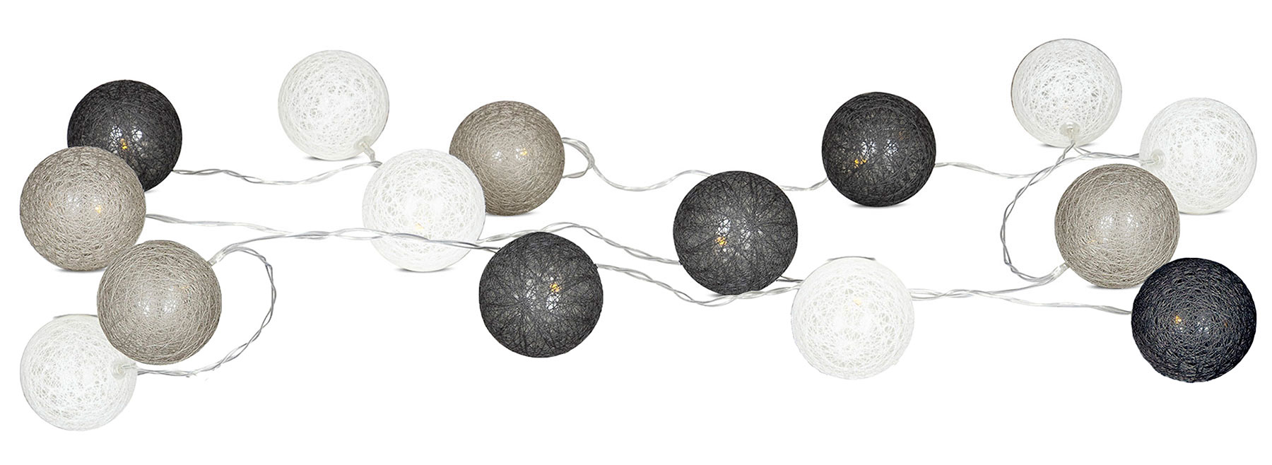 Lichterkette mit 10 Baumwoll-Lampions, weiss-grau-schwarz, Girlande, Ø 6cm  - Ihr Elektronik-Versand in der Schweiz