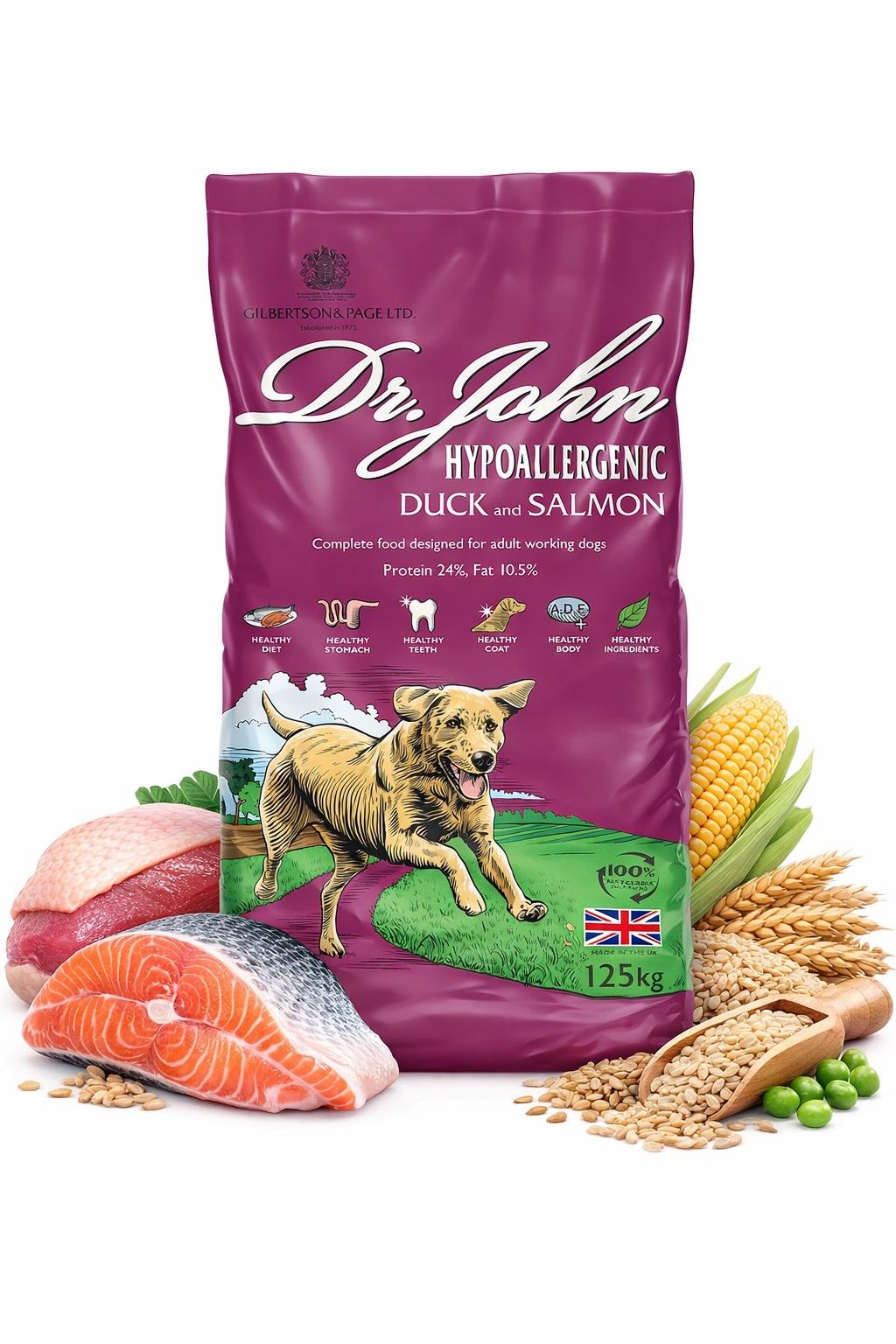Dr. John Hundefutter Ente & Lachs ohne Huhn 12,5 kg Trockenfutter für Hunde – Dr John